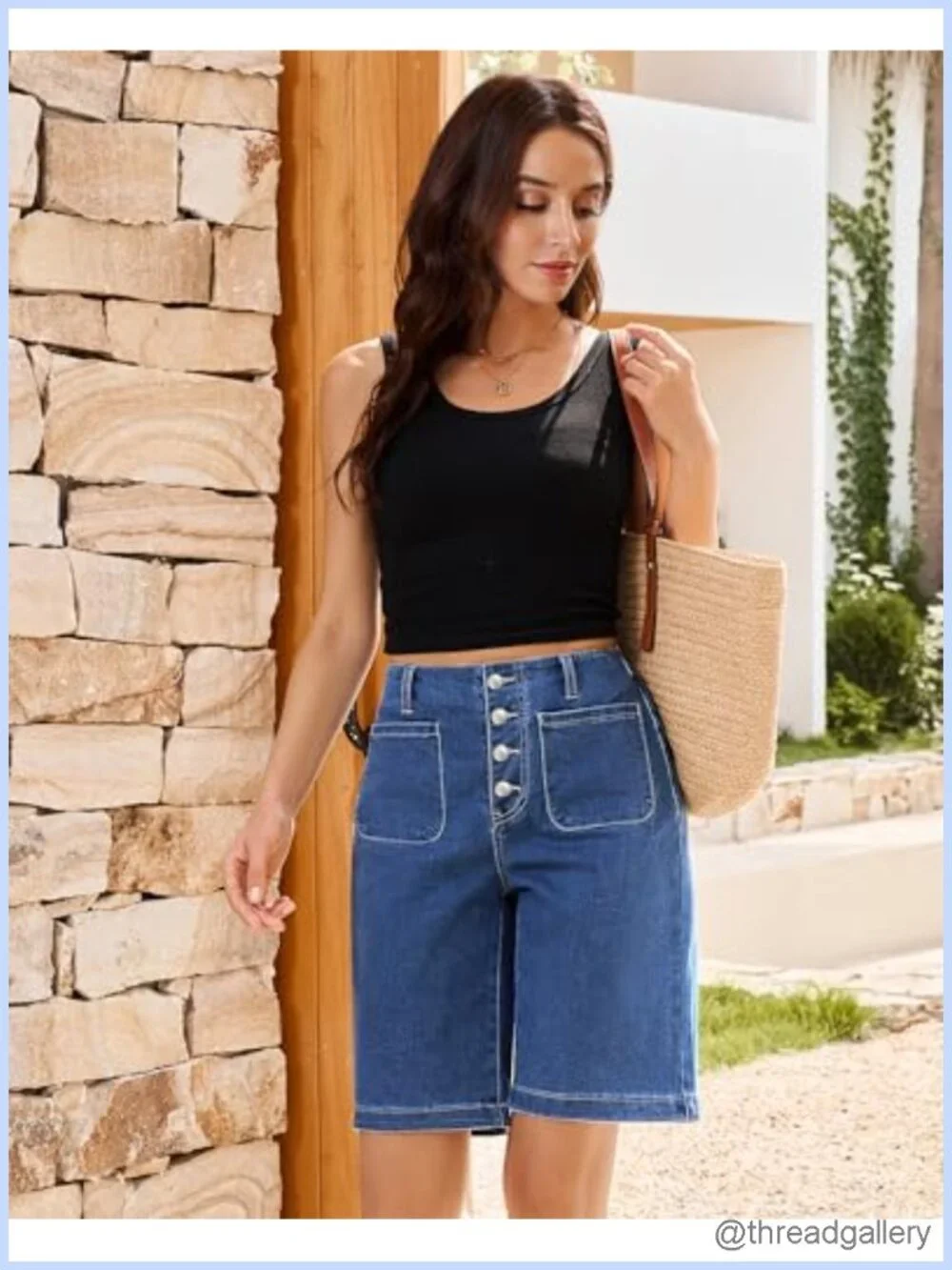 Vetinee High Waisted Bermuda Shorts for Women Button Fly 10